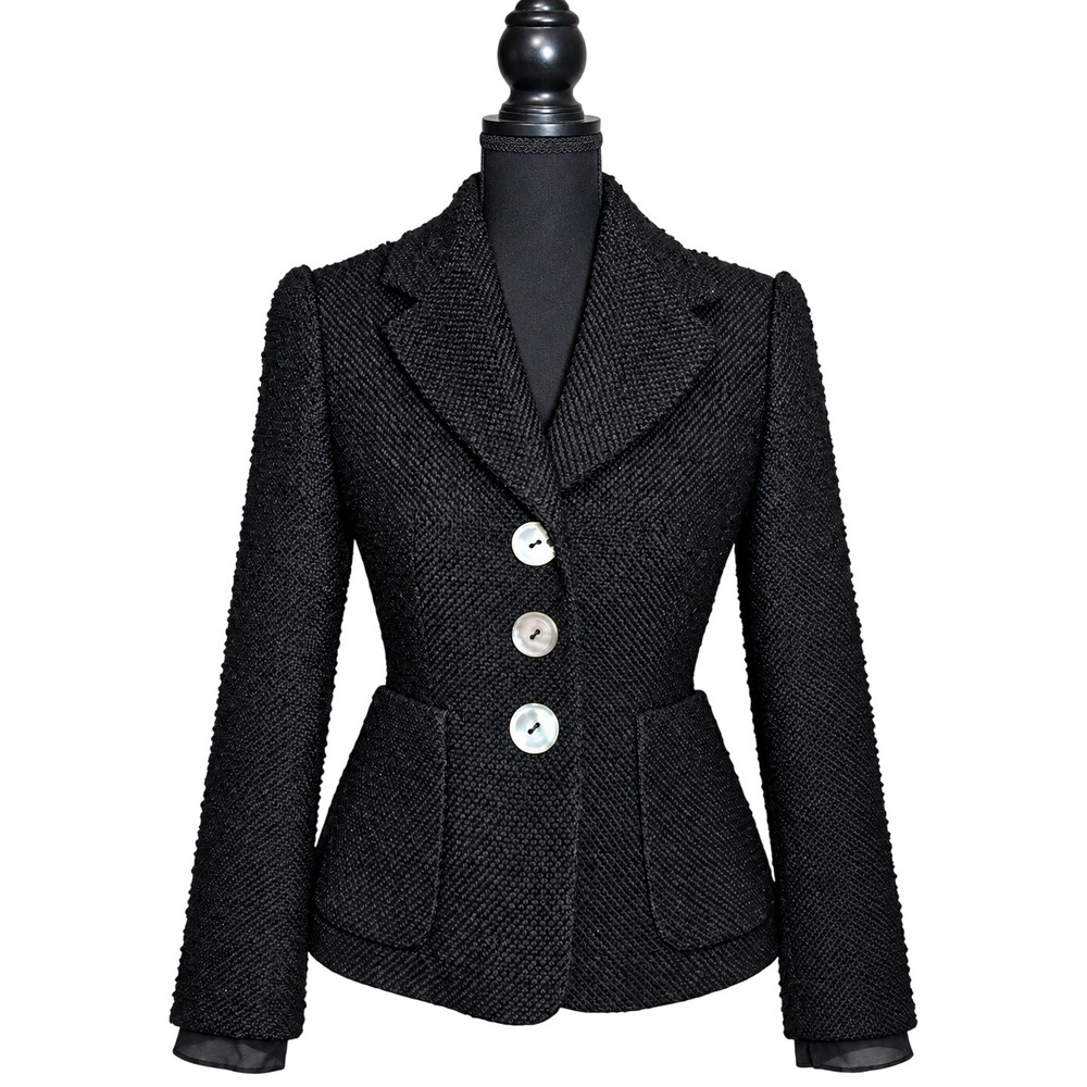 Banana Republic 100% Wool Textured Boucle Blazer Jacket Women Size 0 Black